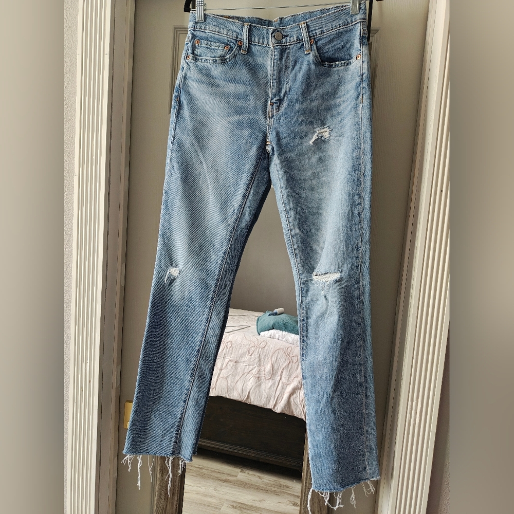 Levi's Light Blue Distressed Straight Leg Jeans